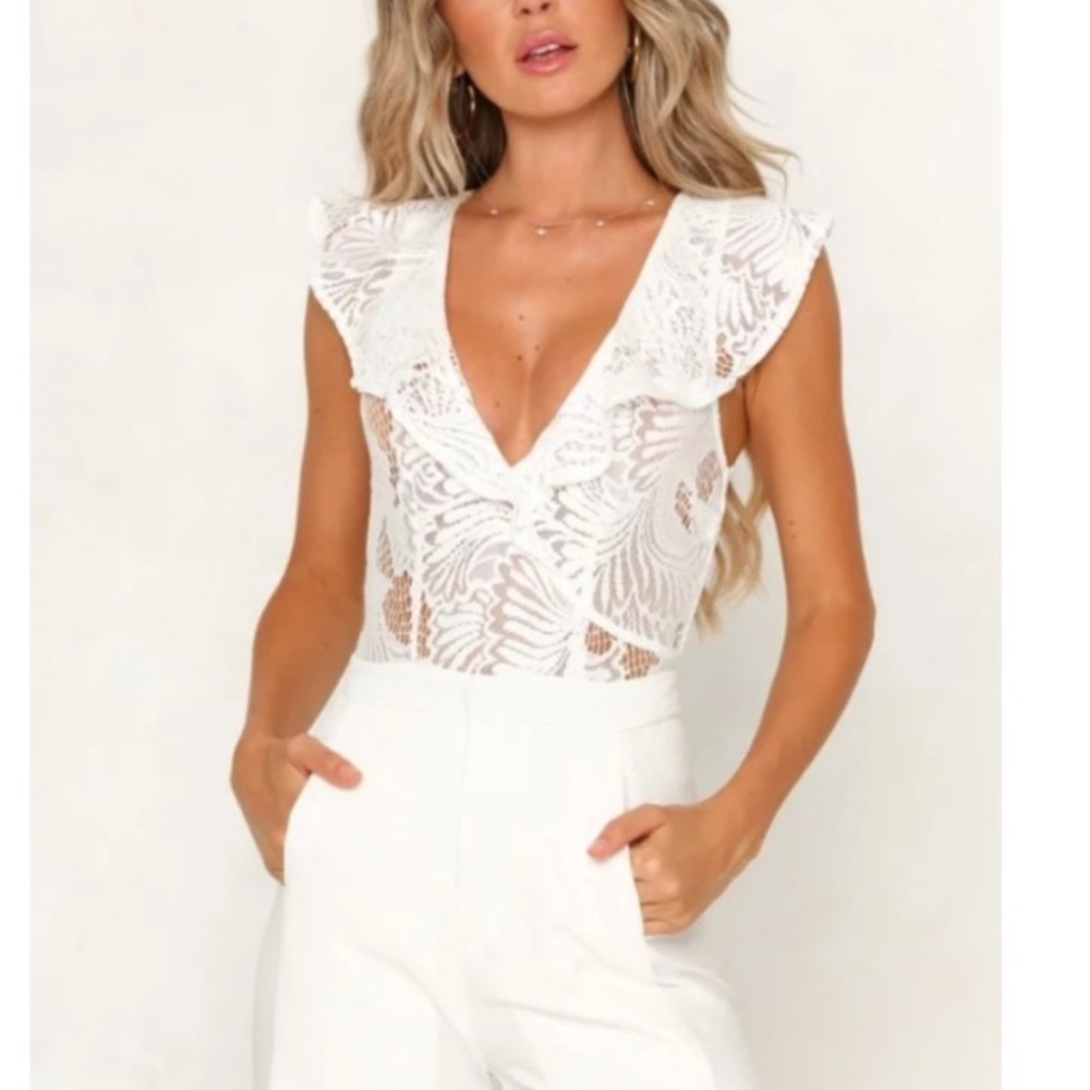 Sexy Backless Lace Ruffle Bodysuit
